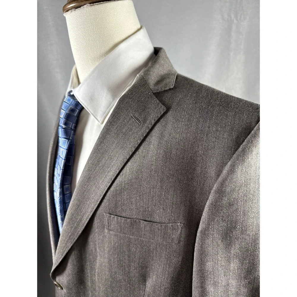 Brooks Brothers Regent Fit Blazer Jacket Wool Blend Herringbone Gray Mens‎ 48R